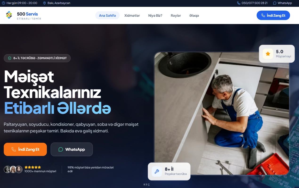 500servis.az repair service website built by pixora.az