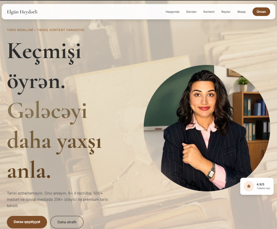 elguntarix.com history teacher website built by pixora.az